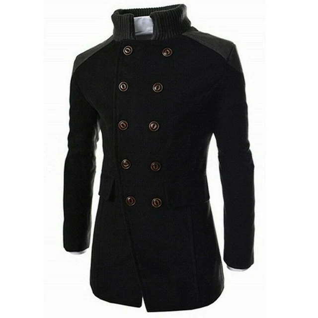 Mens Winter Woolen Long Jacket Trench Coat Double Breasted Warm Overcoat Outwear 3