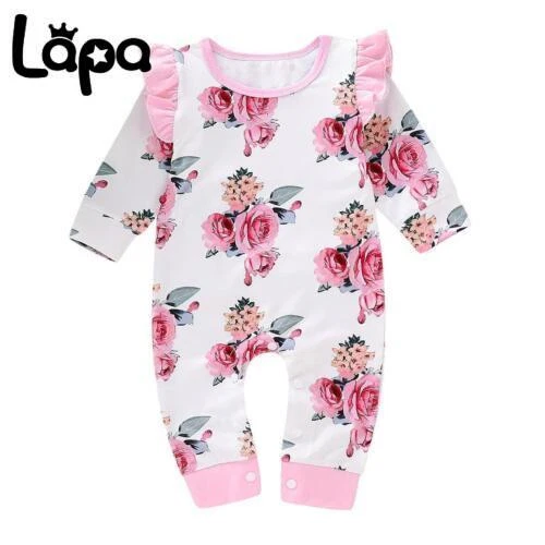 LAPA Newborn Baby Girls Floral Romper Bodysuit Jumpsuit Playsuit Clothes Ruffles