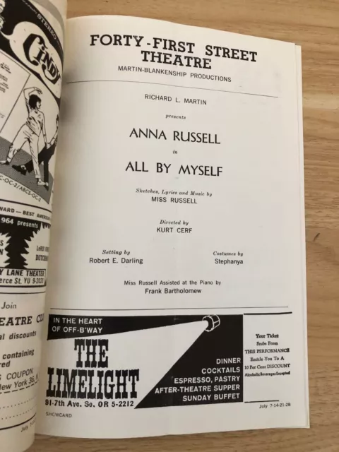 ALL BY MYSELF Playbill 41st St. Theatre 1964 Anna Russell Kurt Cerf Stephanya 2