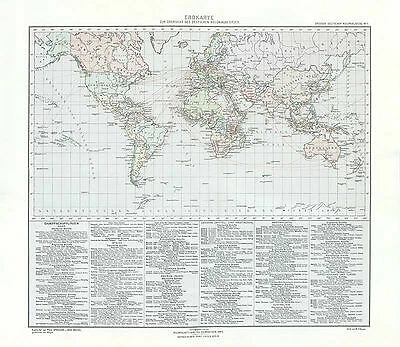 Erdkarte Weltkarte Deutscher Kolonialbesitz Dampfschifflinien Kolonialatlas 08