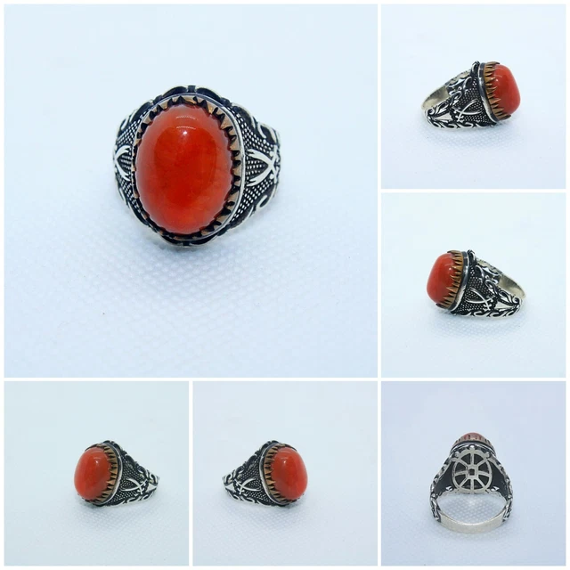 Anello Uomo In Argento Sterling 925 Con Agata Yemen - Stile Ottomano Intagliato A Mano - Foto 8