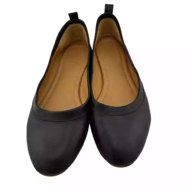 J. Crew Black Leather Round Toe Ballet Flat Women Size 7