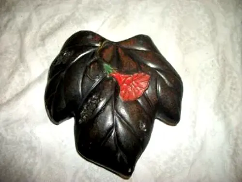 1920s ART DECO JAPAN WALL POCKET VASE TOKANABE CARVED POTTERY RED TRUMPET FLOWER