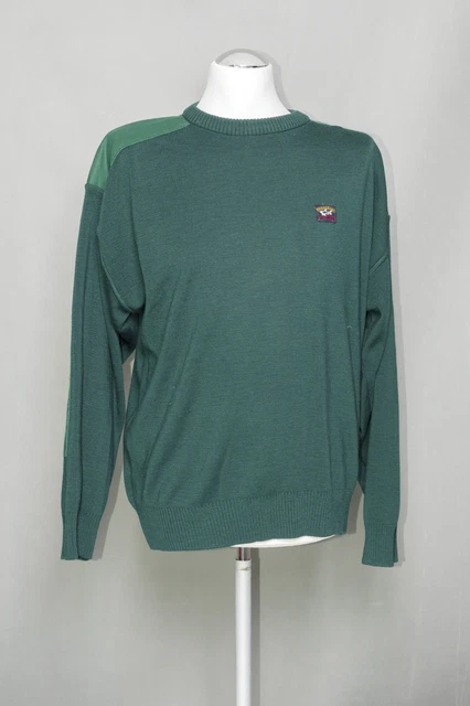 Paul & Shark Men's Pullover L Green Dark Green Crew Neck Fine Knit + Wool B935