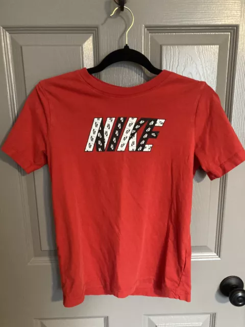 Nike Shirt Boys Large Red Kids Tee Short Sleeve Spellout Logo Cotton Gym