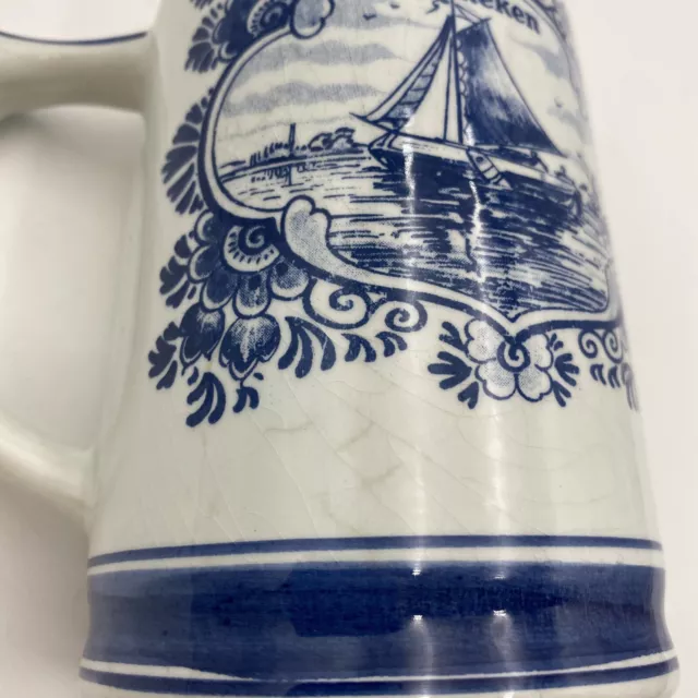 Vintage Dutch Heineken Beer Stein Tankard Delft Blue Mug      K12 3