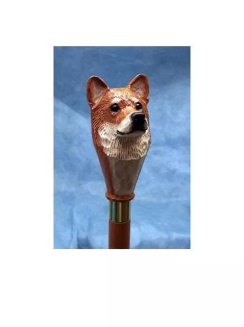 Hand Carved Shiba Inu Dog Head Wooden Walking Stick Handmade Dog Walking Cane A
