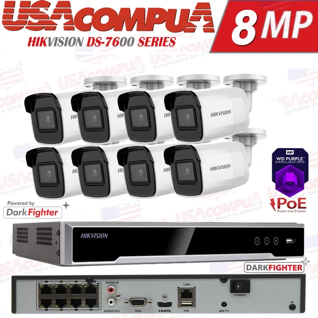 HIKVISION SECURITY CAMERA System 4K 8CH 8 PoE NVR 2MP Bullet 4MM