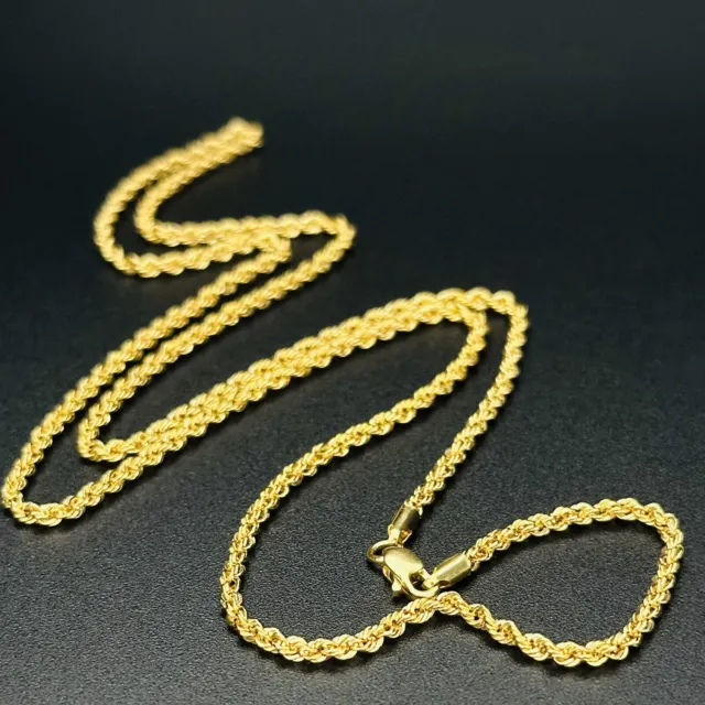 24”2.5mm.3.45gr.Solid 14K Gold Rope Chain Yellow 14Kt Gold Diamond Cut Necklace