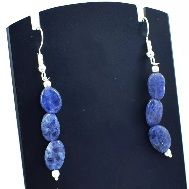 23.00 Cts Natural Blue Sodalite Oval Shape Beads Handmade Earrings NK 36E93 2