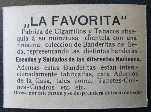 Cigarette Silks Card Bulgaria military La Favorita Soldiers Flag ORIGINAL BACK 2