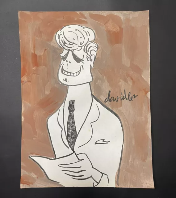 Caricature drawing by: Juan David, 1962. Original signed. John F. Kennedy.