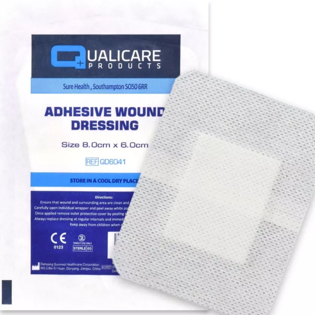 SELF ADHESIVE WOUND DRESSINGS 8CM x 6CM Sterile First Aid Plaster Cut Burn Graze