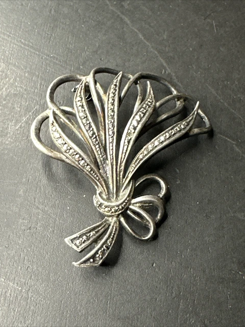 Broche Ancienne Art Nouveau En Argent Massif 925 - Motif Bouquet Fleuri
