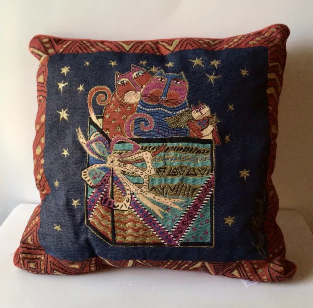 Laurel Burch Cat Feline Holiday Tapestry Throw Accent Pillow 18” X 18"