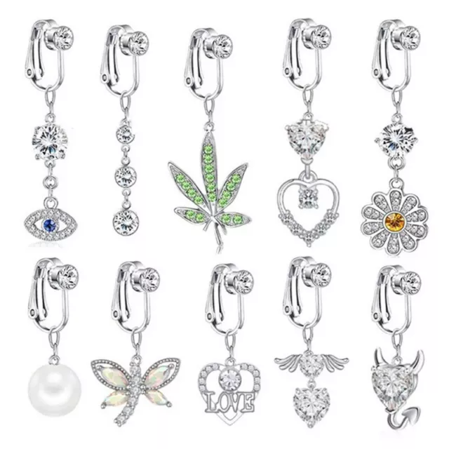 Fake Belly Ring Clip On Dangle Belly Button Rings Surgical Steel Non Piercing UK