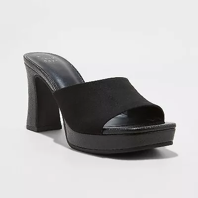 Women's Darla Platform Mule Heels - A New Day Black 6