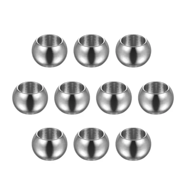 10pcs Beads 8mm Stainless Steel 5mm Hole Dia Bead for DIY Crafts, Silver Tone