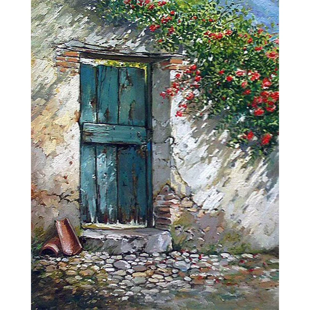 Kit artesanal de pintura al óleo sin marco por números hágalo usted mismo puerta flor de pared para el hogar