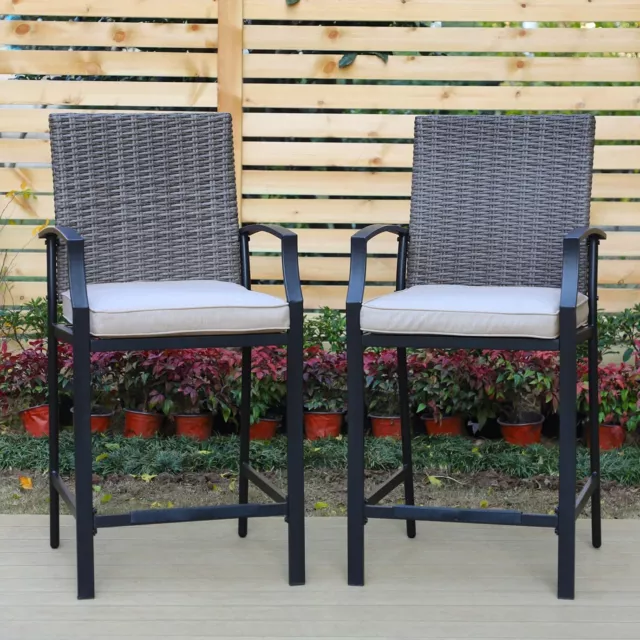 2x Barhocker Bistrohocke Barstühle mit Lehne Hocker Rattan-Korbstuhl