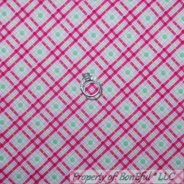 BonEful FABRIC FQ Cotton Quilt White Pink Green Blue Gingham Plaid Flower Calico