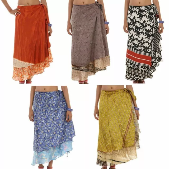 Vintage Silk Sari Reciclado Magic Wrap Around 20 piezas Reversible Vestido...