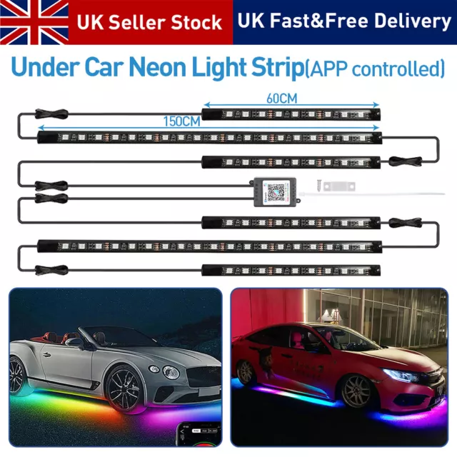 6 RGB LED Under Car Tube Strip Underglow body Neon Light Kit+Phone App Control