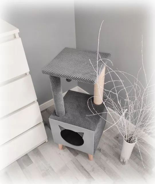 Maison à Chat Intérieur 35x35cm Gris Cabane de Grotte Zéro Arbre pour Escalade 3