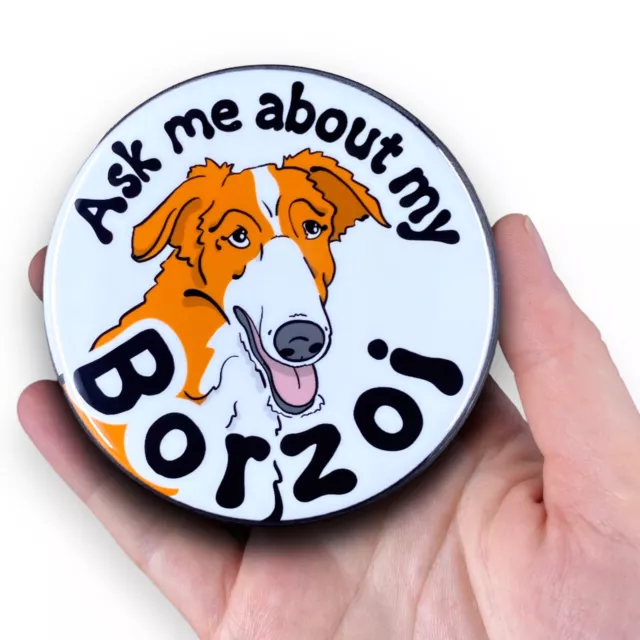 Red & White Borzoi Magnet Ask About My Dog Pet Decor Gift Handmade 3.5"