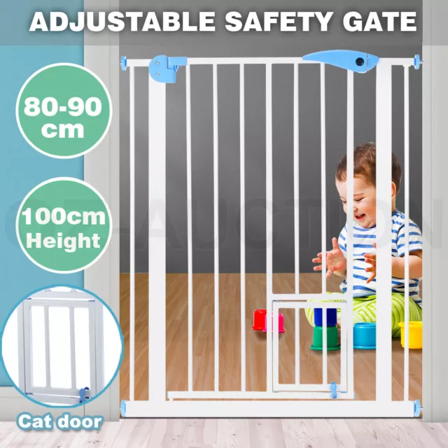 100cm Tall Baby Safety Security Gate Adjustable Pet Dog Stair Barrier Cat Door