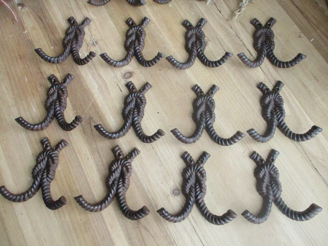12 Cast Iron Wall Coat Hooks Knot Rope Western Hat Hook Hall Tree Bath Rack Farm