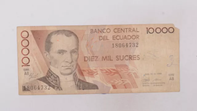 CrazieM World Bank Note - 1988 Ecuador 10000 Sucres - Collection Lot m719