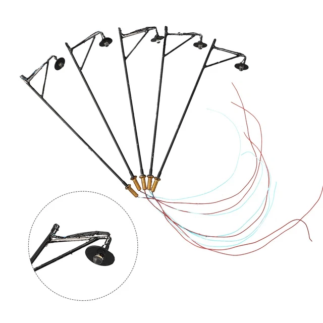 Emiif Lot De 5 Lampadaires LED 75 Mm – Échelle HO/OO, Résistances Incluses, Pour Train Miniature