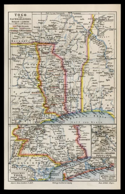 Original Landkarte von 1897 TOGO Deutsche Kolonien Schutzgebiete old map