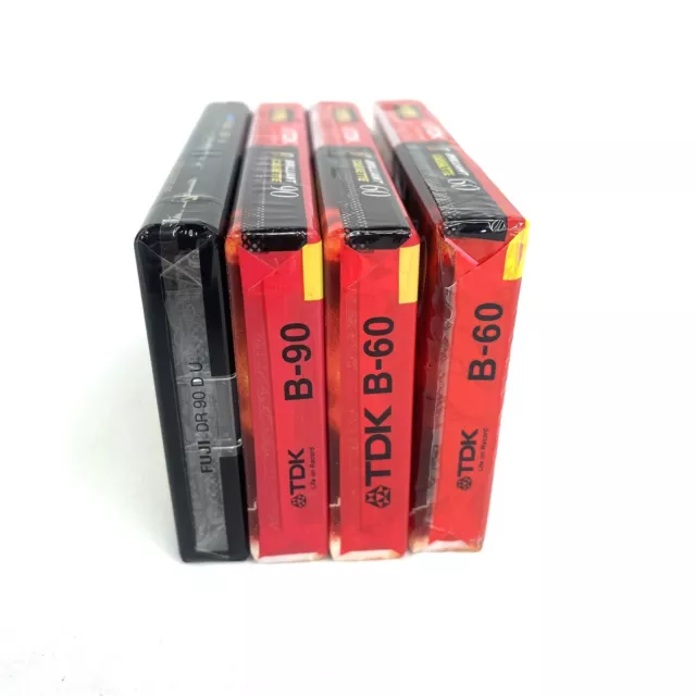 4x Blank Cassette Tapes 2x TDK B60 1x  TDK B90 Fuji DR90 New Sealed 2