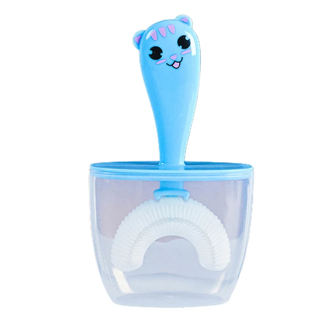 Cepillo de dientes en forma de U para niños resistente al desgaste mango largo suave en forma de U azul