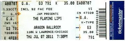 The Flaming Lips Concert Ticket Stub July 7 2011 Chicago Illinois