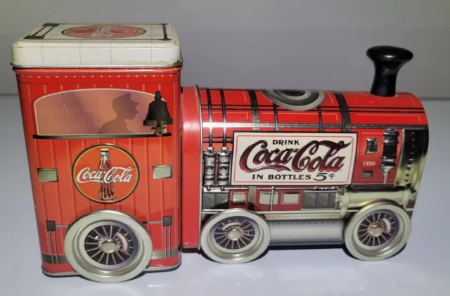 COCA-COLA  Train Tin 9 1/4"  Moving Wheels Advertising 5 Cent Coke in Bottles