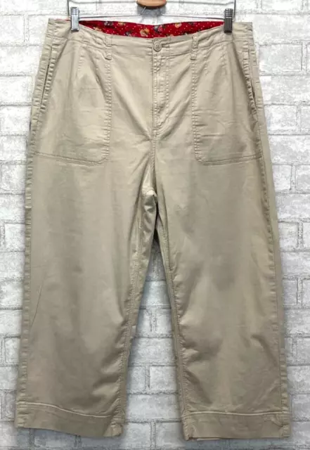 Soft Surroundings Khaki Chino Pants Women's Size 14 Cropped Cotton Stretch