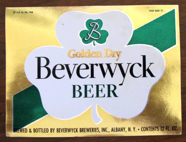Beverwyck Breweries BEVERWYCK BEER - GOLDEN DRY label NY 12oz  Copr 1950