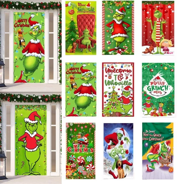 Christmas Grinch Door Cover Door Curtain Decoration Front Door Holiday Curtain