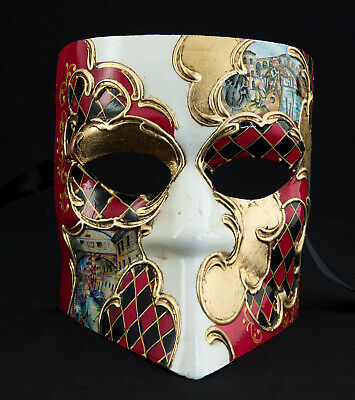Mask from Venice Bauta Bridge Of Rialto White Golden Red Decoration Wall 2025