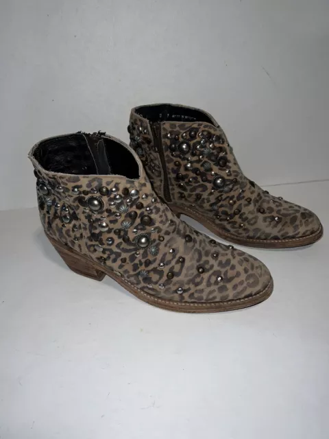 Free People Vista Stud Boots Farylrobin Leopard Suede Distress Tan Black  7