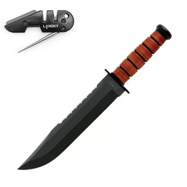 Ka-Bar Knife (Kabar)  Leather Handled Big Brother 2217 + Lansky PS-MED01