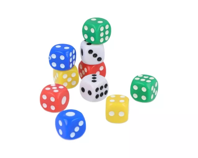 10 Pack Coloured Dice Set Spot 5 Colours Six Sided D6 - Replace Dice Learn Maths