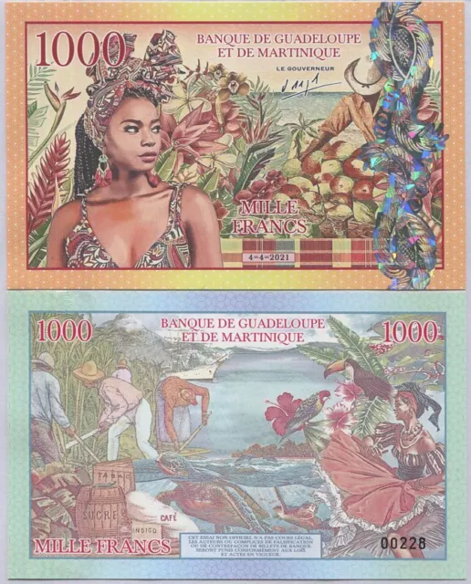 Guadeloupe Martinique 1000 Francs 2021 Private Fantasy Polymer