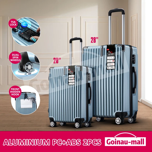 Lightweight Luggage Suitcase Trolley Set 2PCS Lock Travel Storage Organiser Blue
