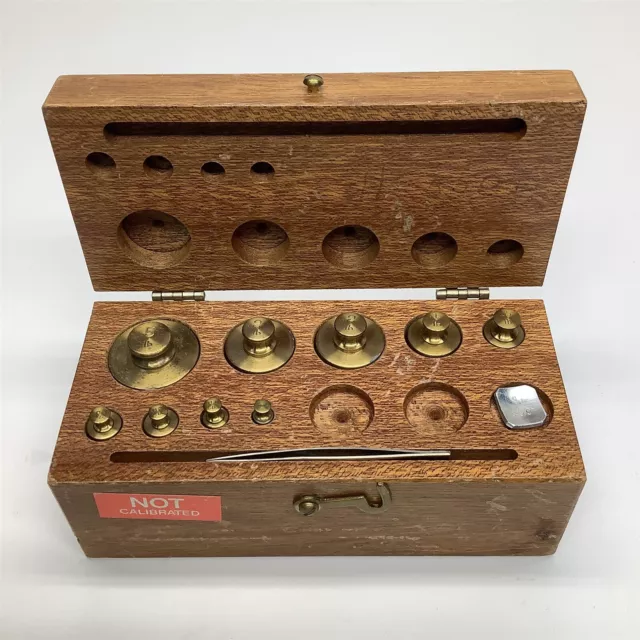 Vintage Henry Troemner Brass Weights Incomplete Set .5lb-.005 Wooden Case V3