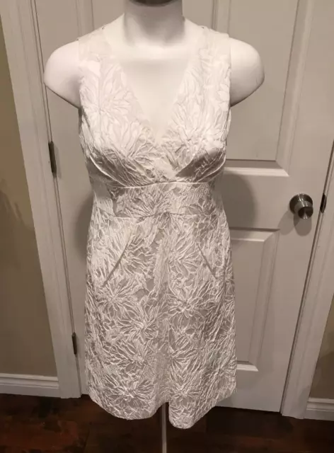 Michael Kors Collection White Textured Floral Dress W/ Pockets! Size 4 (US)