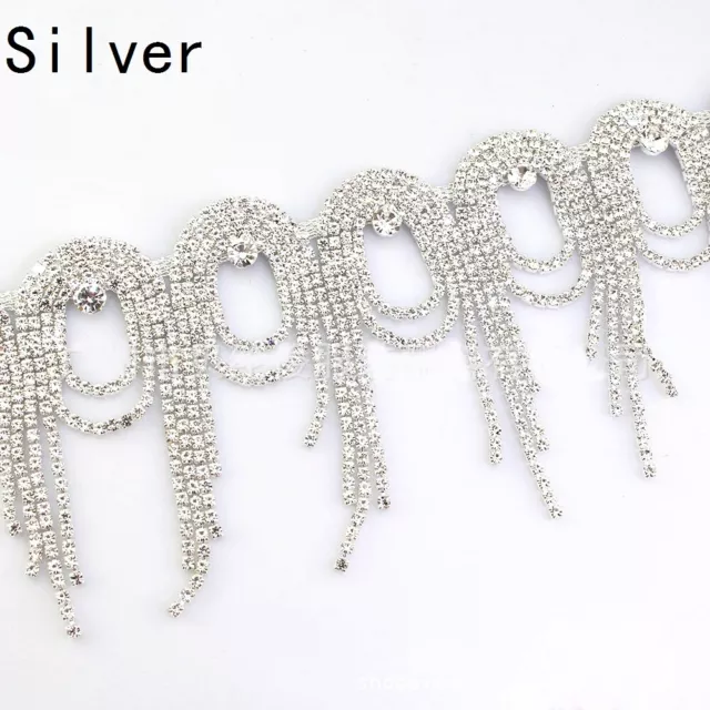 1 Yard Rhinestone Diamante Tassel Trim Beaded Applique Crystal Shiny Wedding DIY